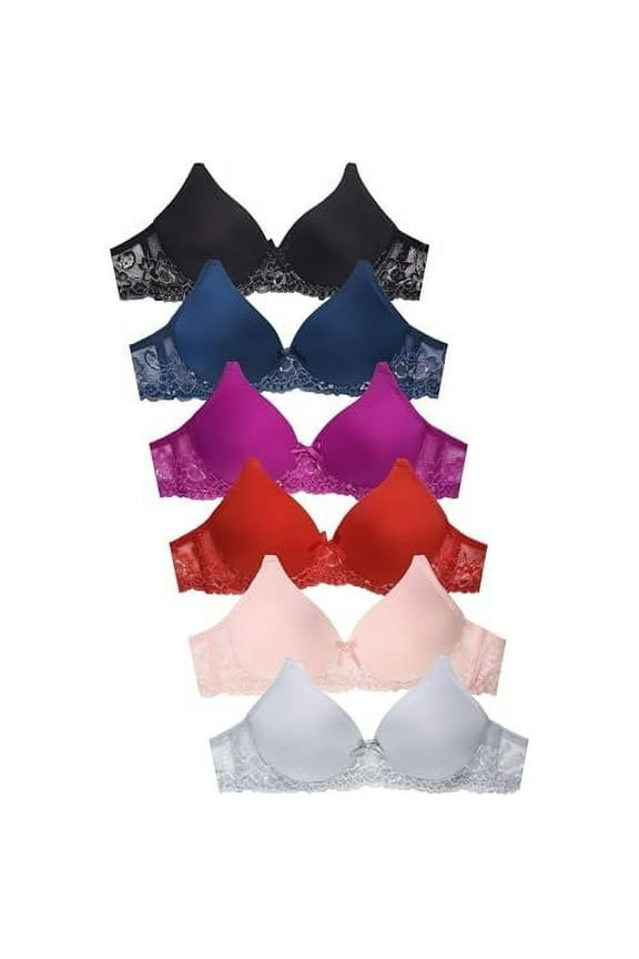 Women's Basic Lace Bras, Pack of 6 - Nowire 495PLN, 34A