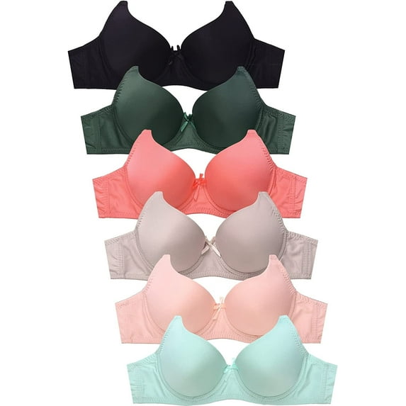 Mamia Women's Basic Lace/Plain Lace Bras Pack of 6- Various Styles 4500P2, 36B