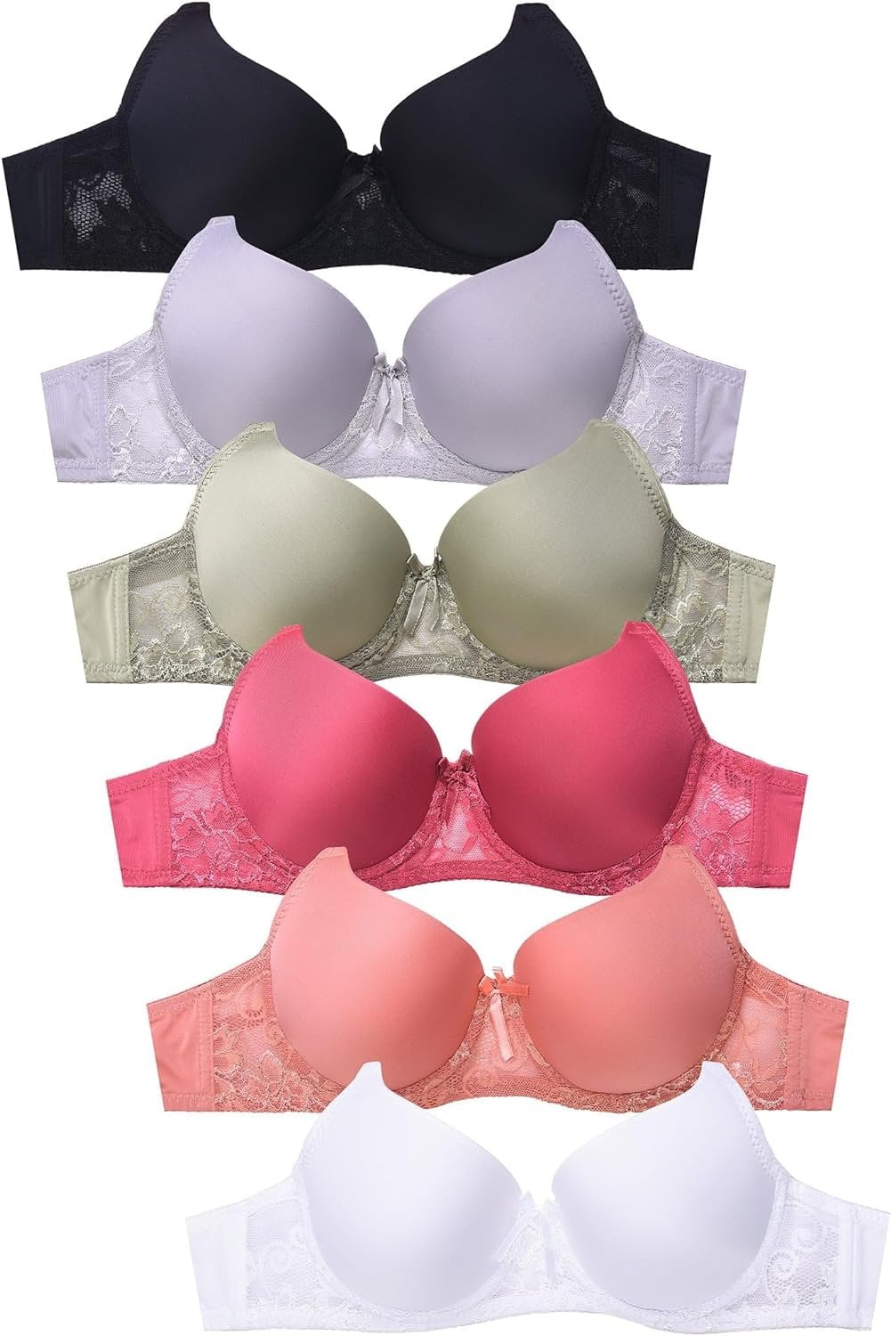 Mamia Women's Basic Lace/Plain Lace Bras Pack of 6- Various Styles Cindy, 40C - Walmart.com