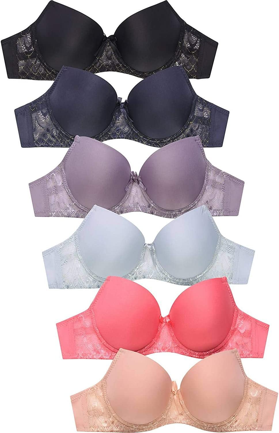 Mamia Womens Basic Laceplain Lace Bras Pack Of 6 Various Styles Claire 34c 