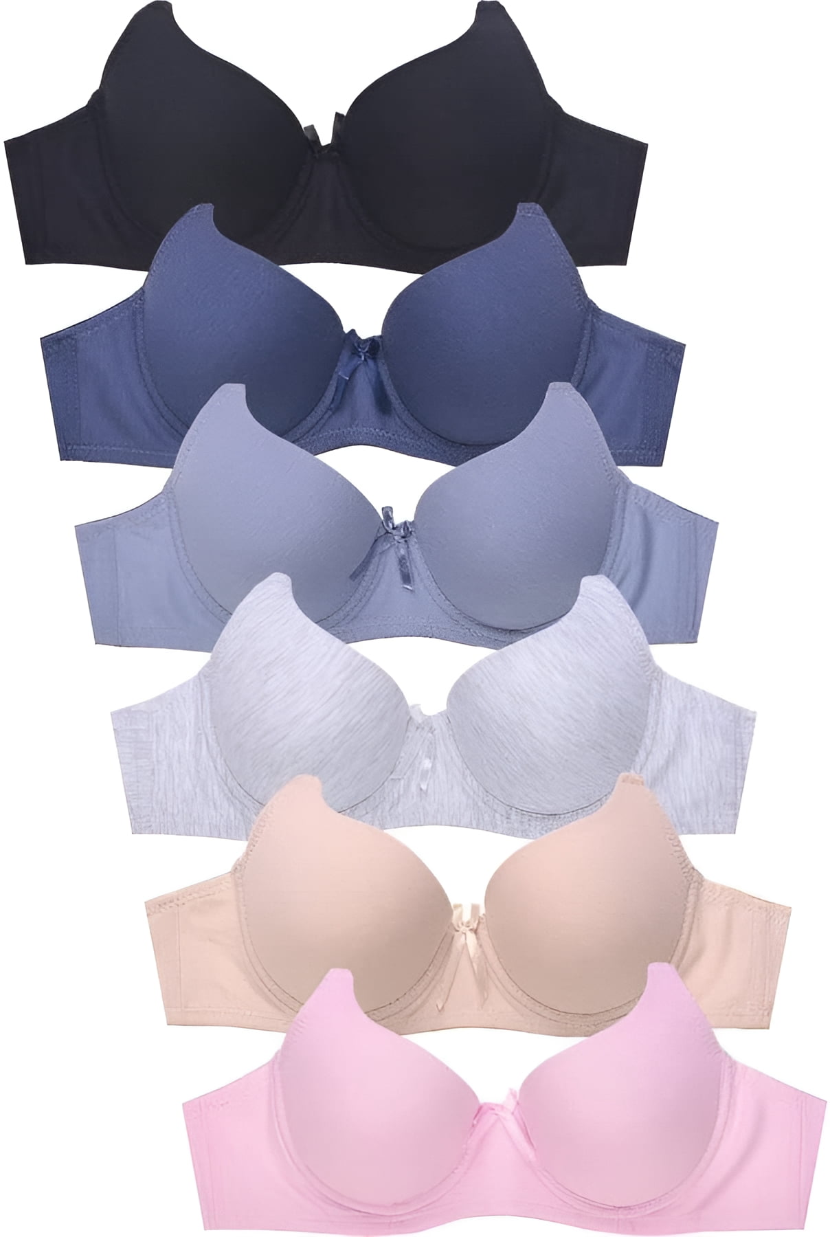 Mamia Women's Basic Underwire Bras 6-Pack - Full Coverage Lace & Plain Styles, Multiple Colors