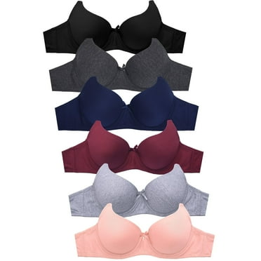 Mamia Women's Basic Plain Bras, Pack of 6 #058, 34A