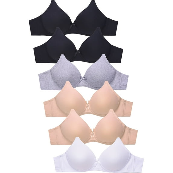 Mamia Women's Basic Plain Bras, Pack of 6 4480PN, 34A