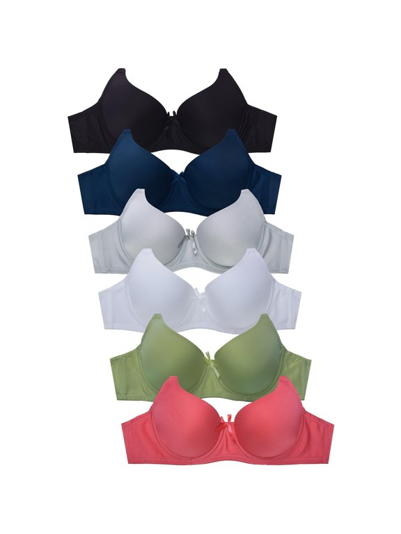 Women's Basic Plain Bras, Pack of 6 4500P4, 40C