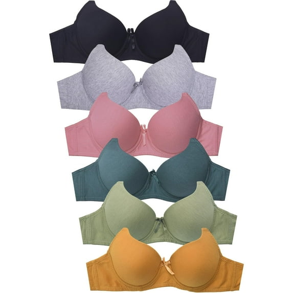 Mamia Women's Basic Lace/Plain Lace Bras Pack of 6- Various Styles Pansy, 36A