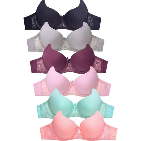 Mamia Women's Basic Plain Lace Bras Pack of 6 - Various Styles #301, 38C