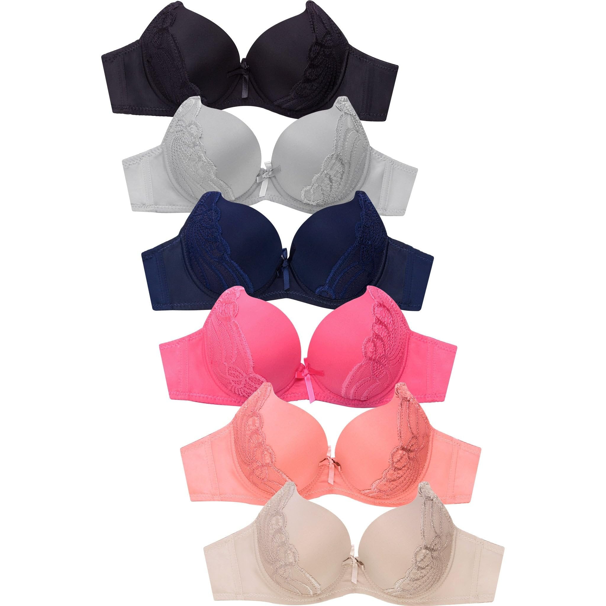 Mamia Women's Basic Underwire Bras 6-Pack - Full Coverage Lace & Plain Styles, Multiple Colors - View #10