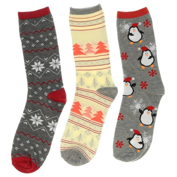Mamia Women's Crew Holiday Christmas Socks (3pr) - Light Snow
