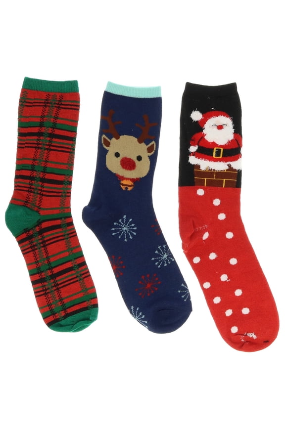 Women's Crew Holiday Christmas Socks (3pr) - Santa Plaid
