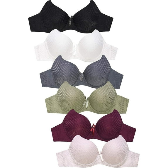 Mamia Women's Full Cup Push Up Lace Bras Pack of 6 Isabelle, 36B