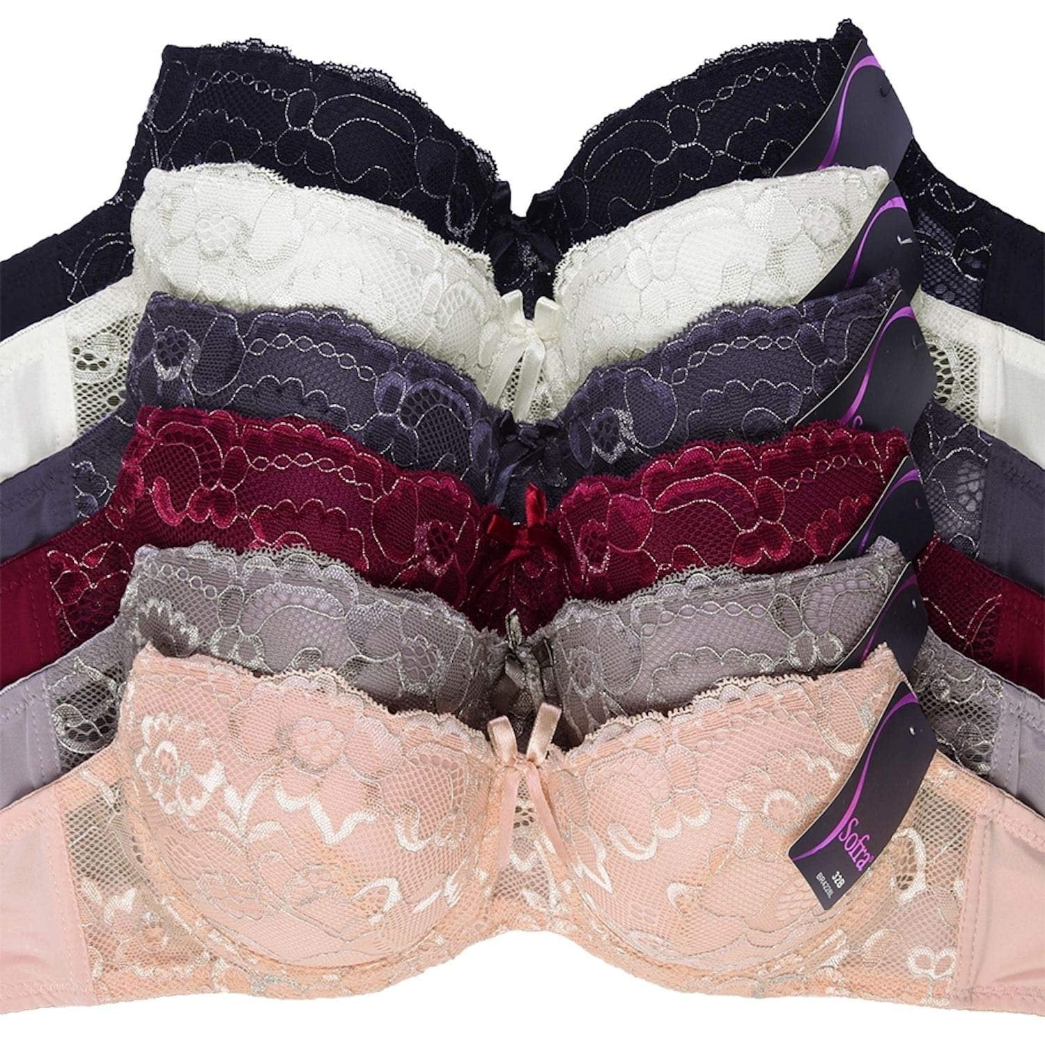 Mamia Women's Basic Plain Lace Bras Pack of 6 - Various Styles #301, 38C 