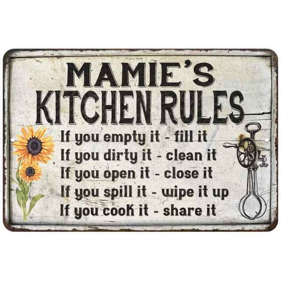 Mamie's Kitchen Rules Chic Sign Vintage Decor 12x18 Metal Sign 112180032359