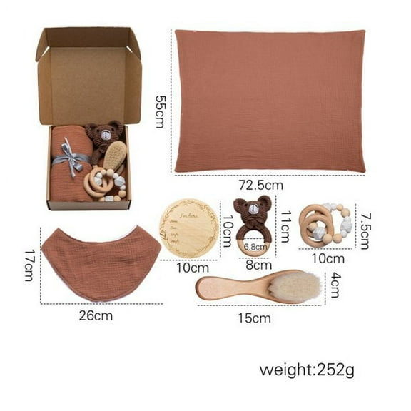 Mamimami Home Baby Care Newborn Set With Towel Bear Rattle Hair Brush 6PCS Brown
