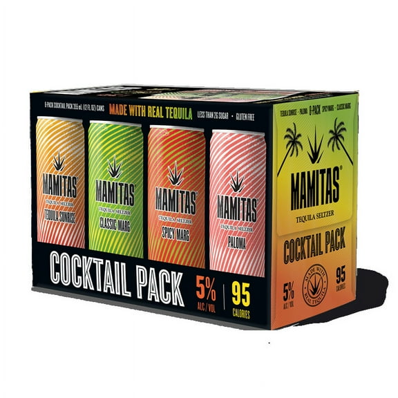 Mamitas Tequila Seltzer Cocktail Variety Pack, 5% ABV, 8/12 Can