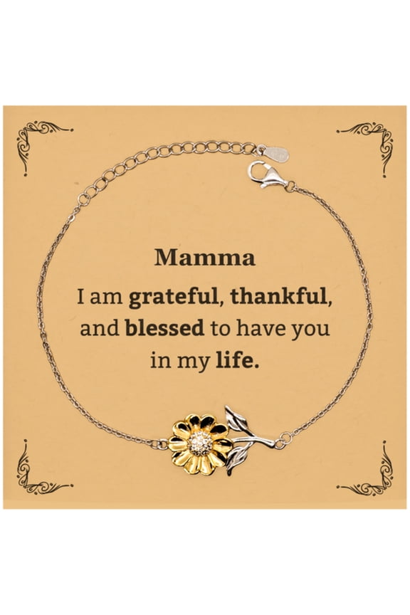 Mamma Appreciation Gifts, I am grateful, thankful, and blessed, Thank You Sunflower Bracelet for Mamma, Birthday Inspiration Gifts for Mamma