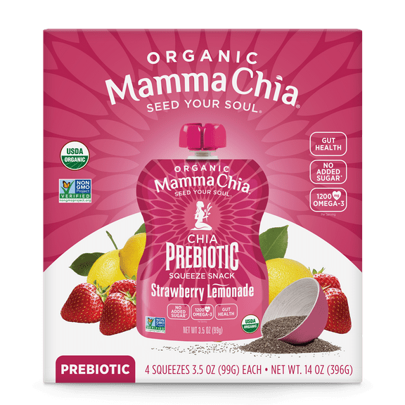 Mamma Chia Organic Strawberry Lemonade Prebiotic Squeeze Snack 4 - 3.5 oz Each