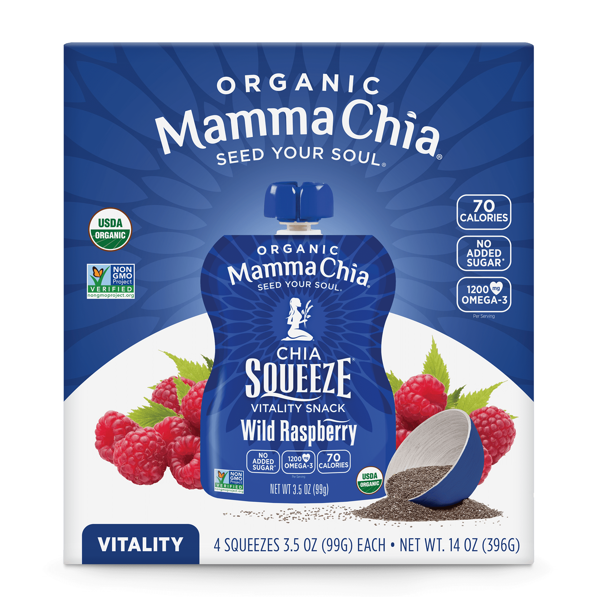 Mamma Chia Organic Vitality Snack, Wild Raspberry, 3.5 Oz, 4 Count