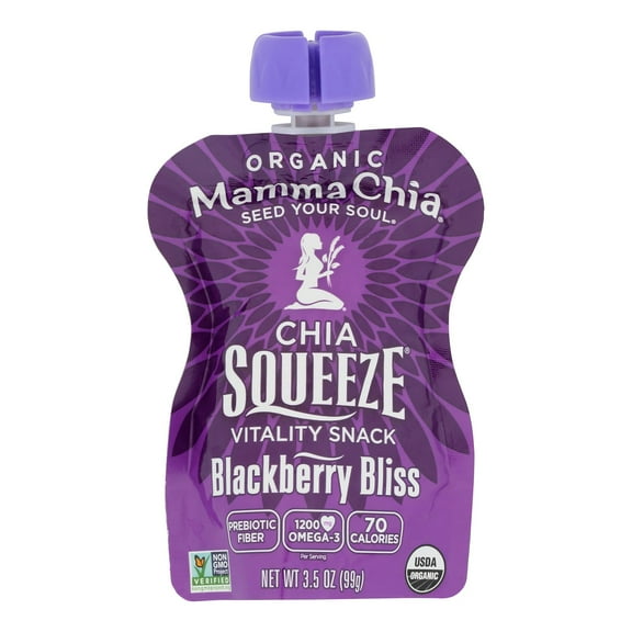 Mamma Chia Squeeze Vitality Snack - Blackberry Bliss - Case Of 16 - 3.5 Oz.