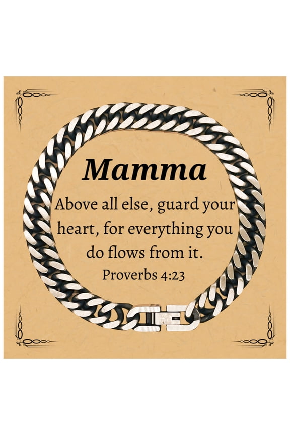 Mamma Cuban Link Chain Bracelet Inspirational Gift for Mothers Day, Birthday, Christmas - Guard Your Heart, Proverbs 4:23