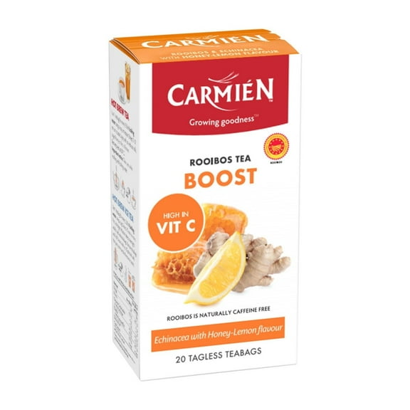 Carmien Boost Rooibos Tea With Added Vit C 20 Teabags Caffeine-Free and Sugar-Free Red Bush from South Africa