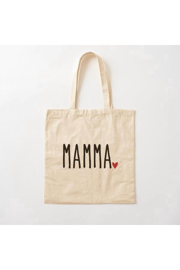 Mamma With Heart Canvas Tote Bags, Reusable Shopping Bag