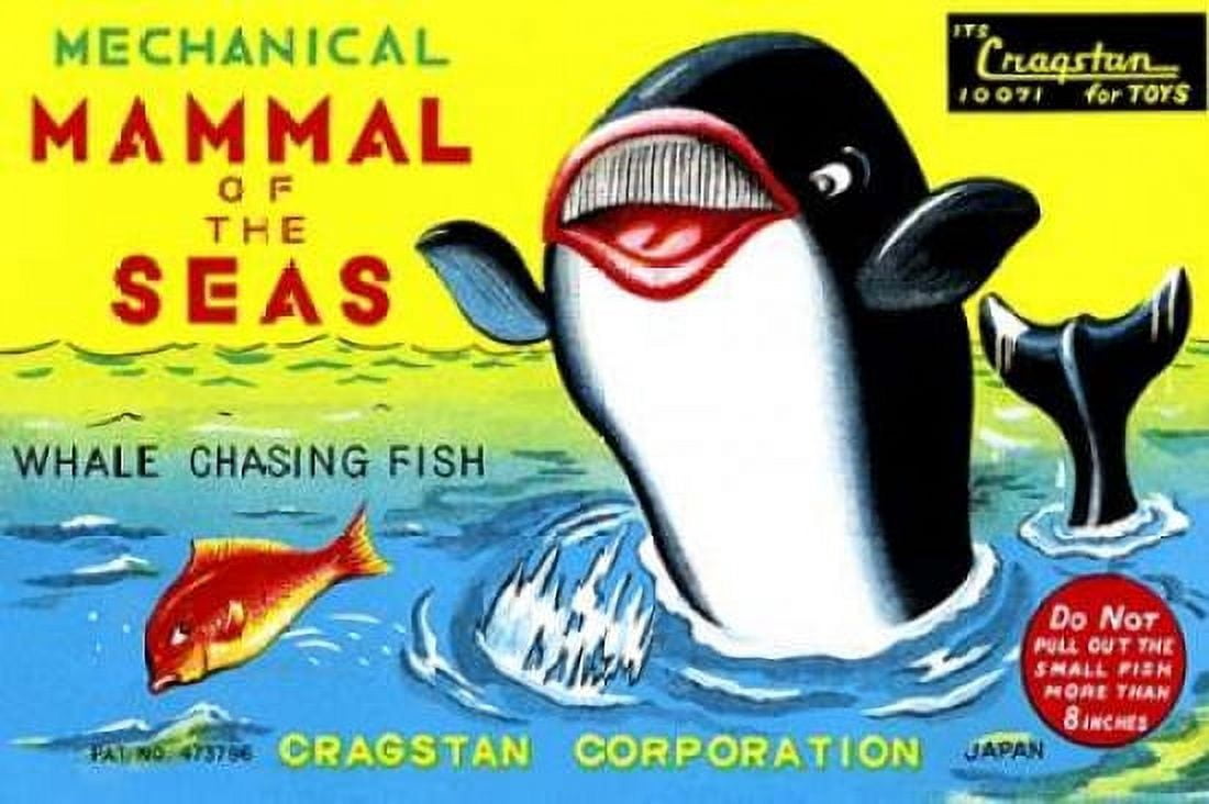 Mammal of the Seas Whale Chasing Fish Canvas Art - Retrobot (12 x 18)
