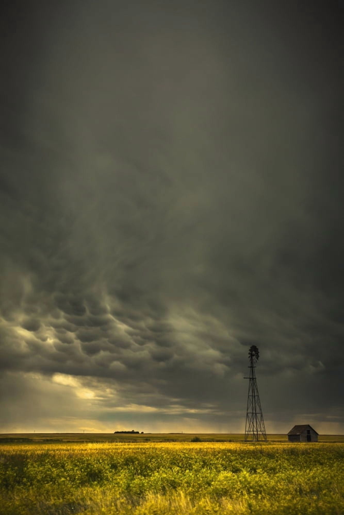 Mammatus storm clouds above a windmill on the saskatchewan prairiesSaskatchewan canada Canvas Art - Joel Koop Design Pics (12 x 19)