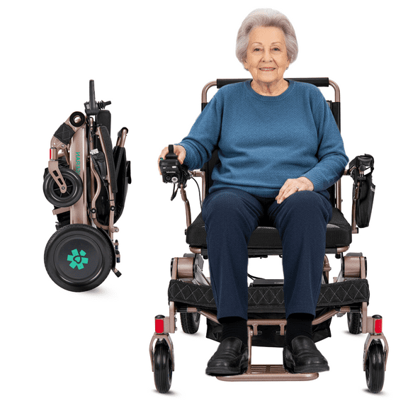 Mammoth 22 Portable Ergonomic Electric Adult Wheelchair | Bariatric Transport Wheel Chair for Older Adults | Mobility Solutions for People with Disabilities | Gold