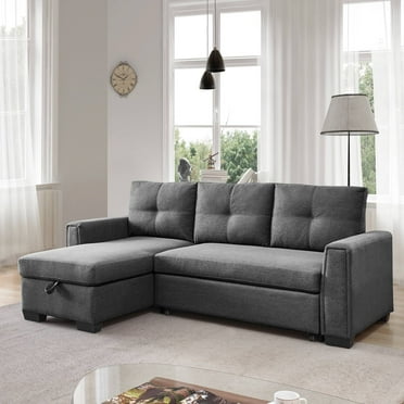 ULT Dark Gray Linen Sectional Sofa, Left Facing Chaise, 74.5