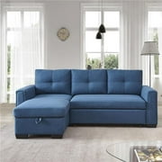 Mammoth 92" Modular Convertible Sleeper Sectional, Modern Fabric Sofa with Reversible Storage Chaise, Blue