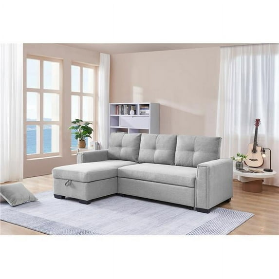 Mammoth 92" Modular Convertible Sleeper Sectional, Modern Fabric Sofa with Reversible Storage Chaise, Light Grey