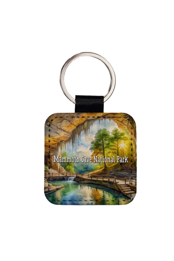 Mammoth Cave National Park Kentucky Faux Leather Square Keychain