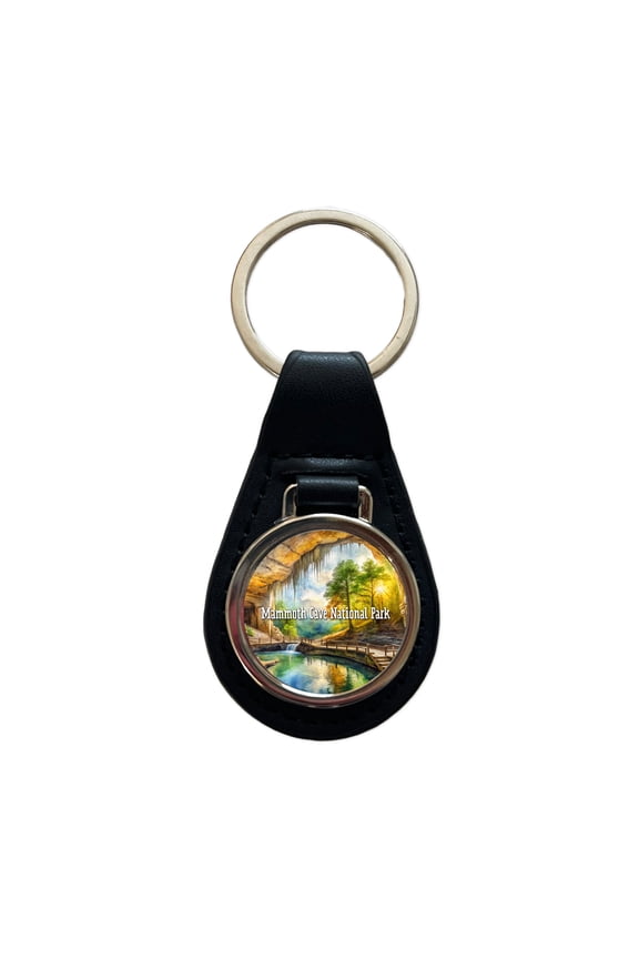 Mammoth Cave National Park Kentucky Metal Black Leather Keychain