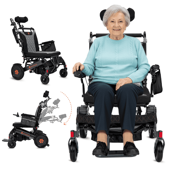 Mammoth EX 22 Auto Recline Electric Adult Wheelchair | Lightweight and Portable Transport Wheel Chair | Mobility Solutions for Elderly and Disabled | Bariatric Wheelchair for Older Adults | Black