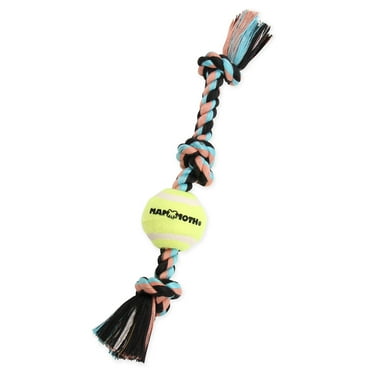 Mammoth Flossy Chews Cottonblend 3 Knot Tug Rope Dog Toy with Mini Tennis Ball, Mini 11"