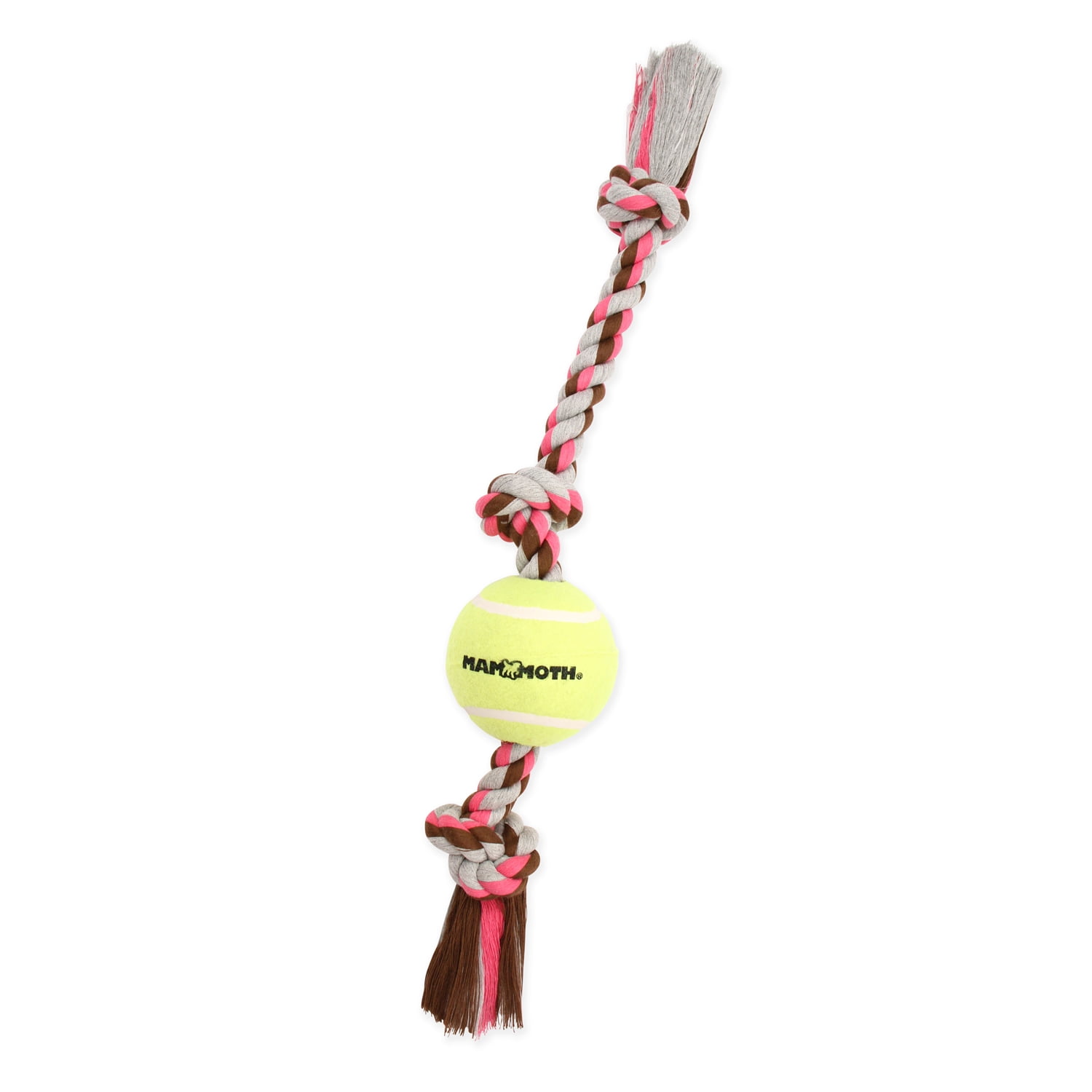 Mammoth Flossy Chews Cottonblend 3 Knot Tug with 4" Tennis Ball Rope Dog Toy, Large, 24", Assorted Colors