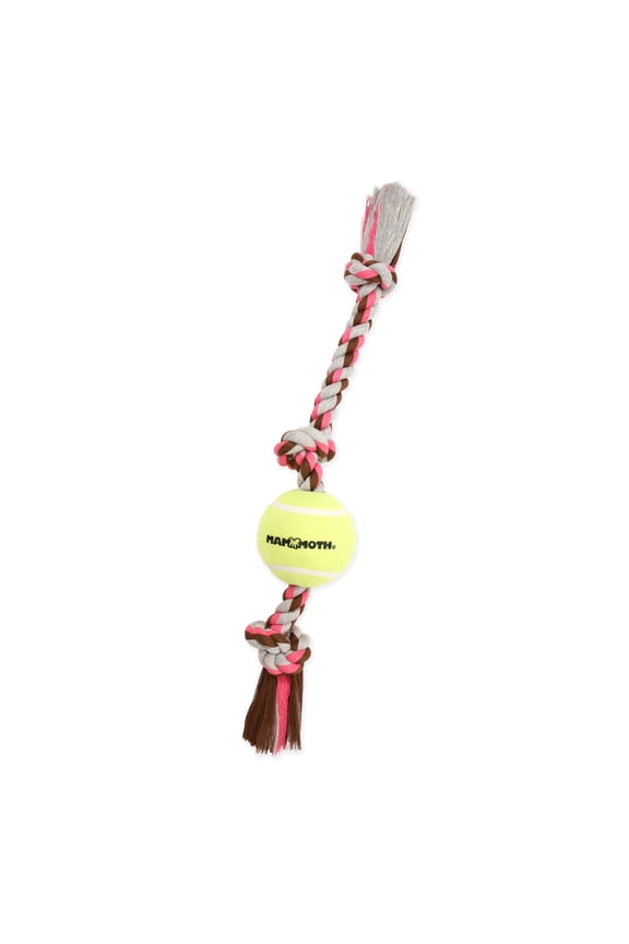 Flossy Chews Cottonblend 3 Knot Tug with 4" Tennis Ball Rope Dog Toy, Large, 24", Assorted Colors