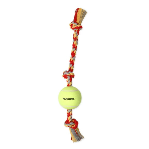 Mammoth Flossy Chews Cottonblend 3 Knot Tug with Big 6" Tennis Ball Rope Dog Toy, Extra-Large, 36", Assorted Colors