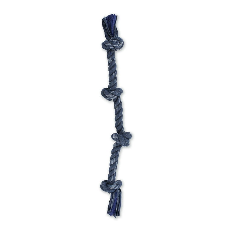 Mammoth Flossy Chews Cottonblend Denim 4 Knot Tug Rope Dog Toy