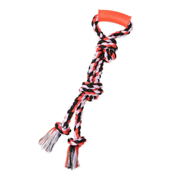 Mammoth Flossy Chews Cottonblend Twin Tug with Rubber Handle Rope Dog Toy, Medium, 20", Assorted Colors