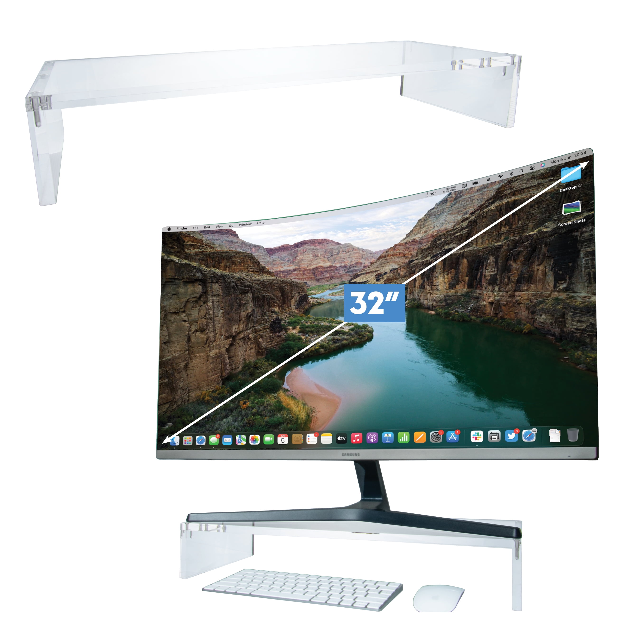 Clear Acrylic 32" Monitor Stand Riser with Organizer