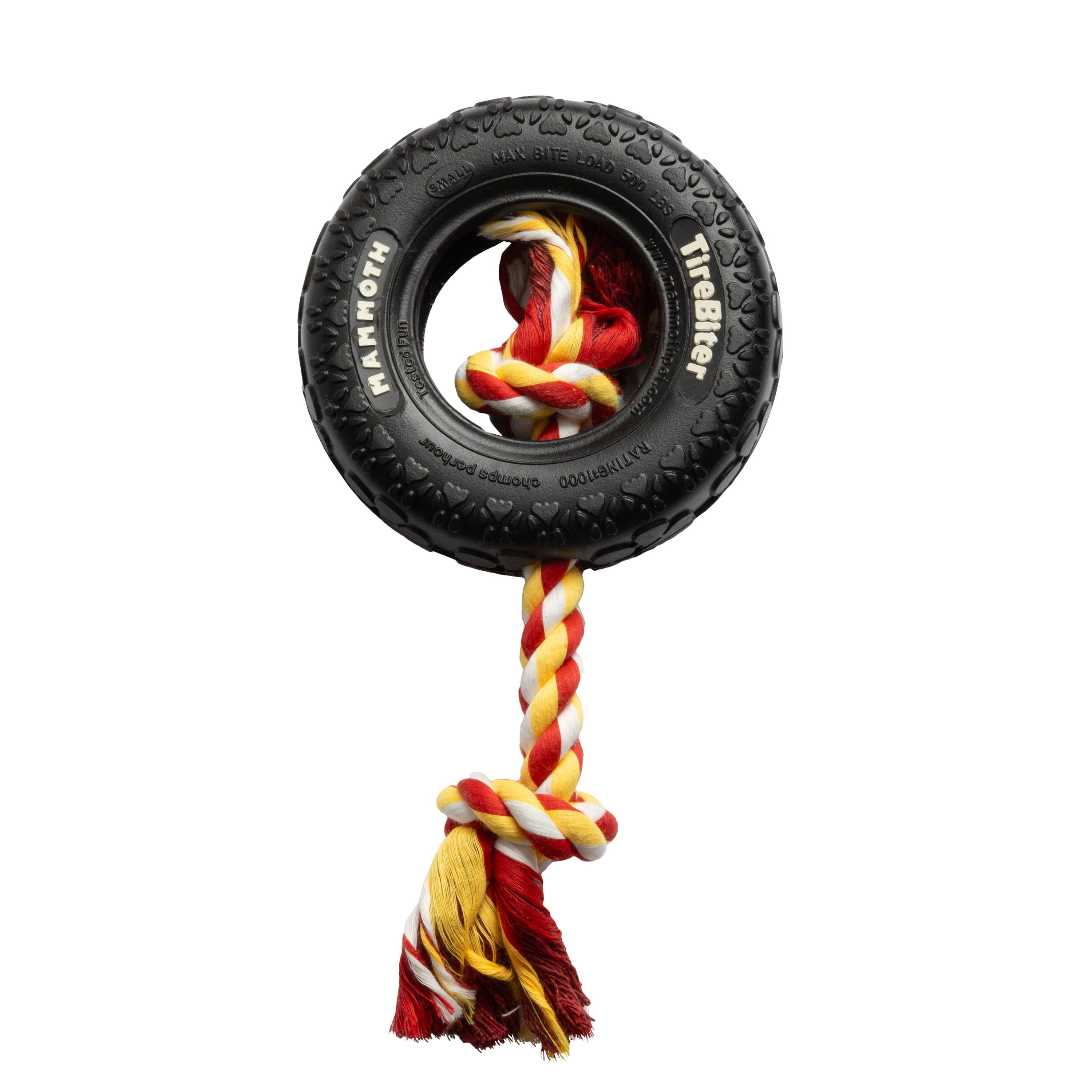 Mammoth TireBiter Original Rubber Dog Toy with Cottonblend Assorted Color Rope, Small 6"