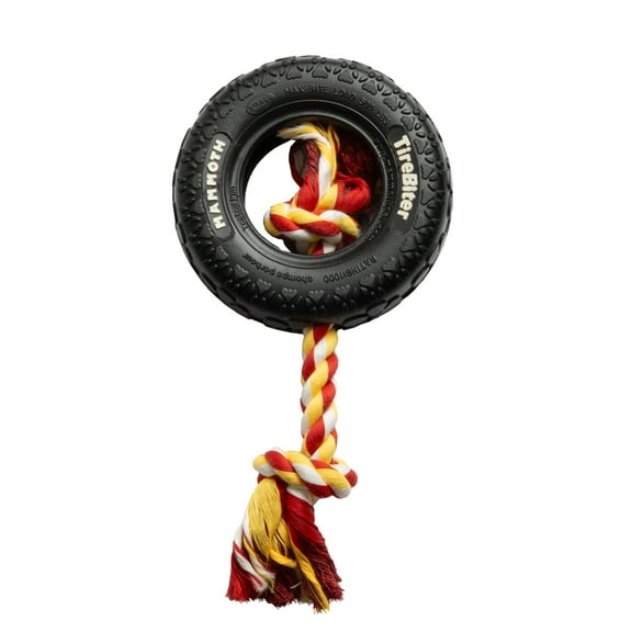 Mammoth TireBiter Original Rubber Dog Toy with Cottonblend Assorted Color Rope, Small 6"