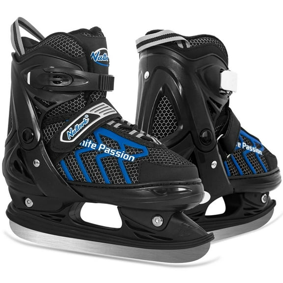 MammyGOL Boys or Girls Adjustable Ice Skates, Big Kids Ice Skating for Fun Beginner Teen Youth Adult Blue(US 1-4)