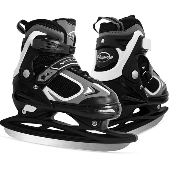 MammyGol Adjustable Ice Skates for Kids, Boys and Girls, Hockey Lace-Up Skate, Black Ice Skating Size M for Beginner