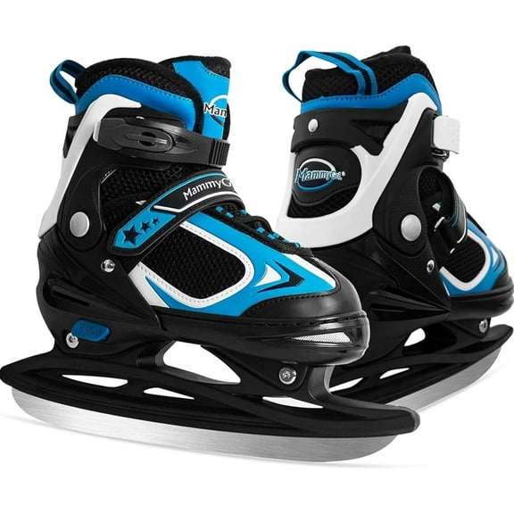 MammyGol Adjustable Ice Skates for Kids, Boys and Girls, Hockey Lace-Up Skate, Blue Ice Skating Size L for Beginner