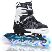 MammyGol Adjustable Inline Skates for Kids with Light-Up Wheels - Youth Teens Roller Skates for Beginners Boys Girls, Outdoor Recreational Skates Black 4-6