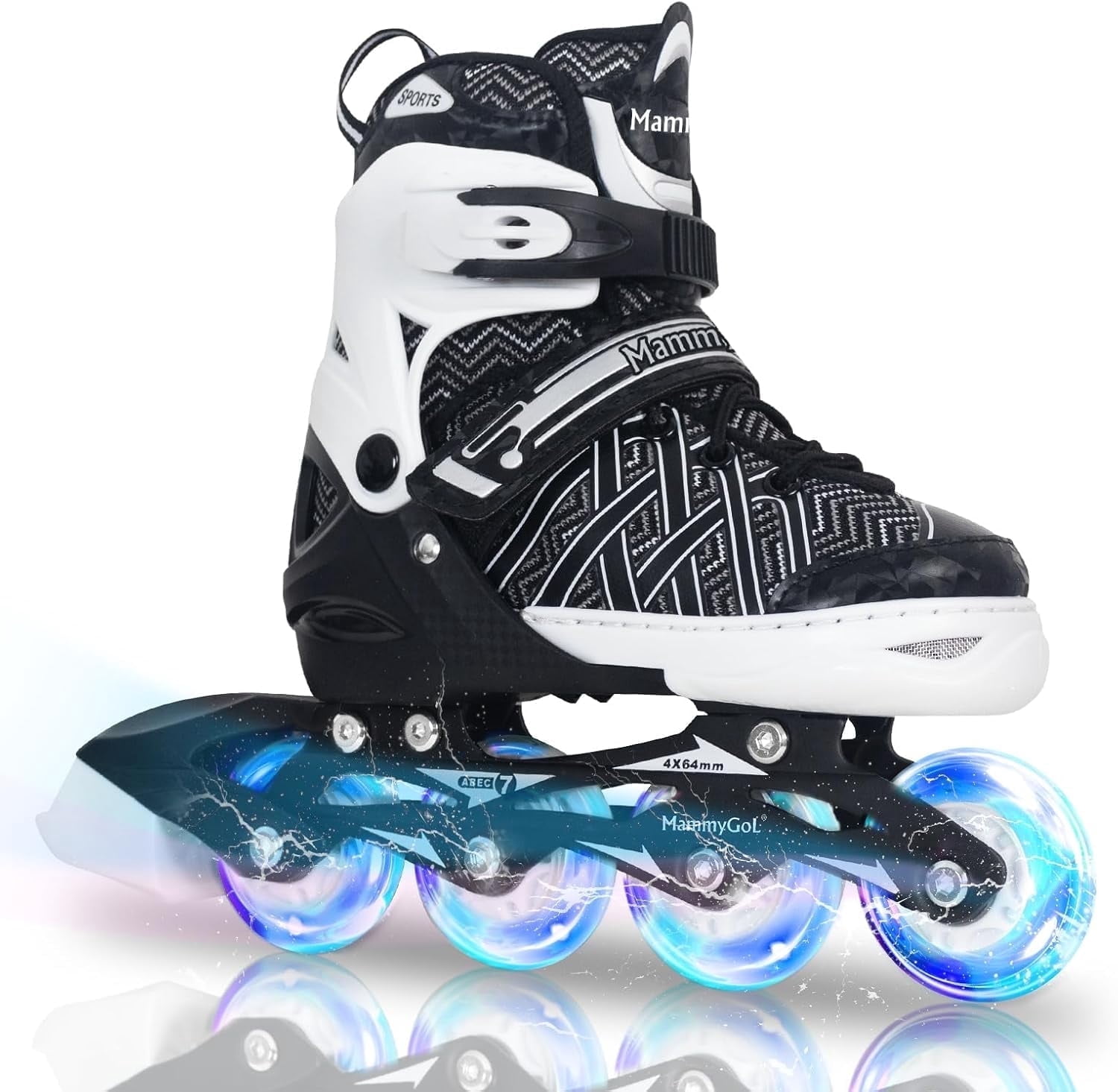 MammyGol Adjustable Inline Skates for Kids with Light-Up Wheels - Youth Teens Roller Skates for Beginners Boys Girls, Outdoor Recreational Skates Black 5-8