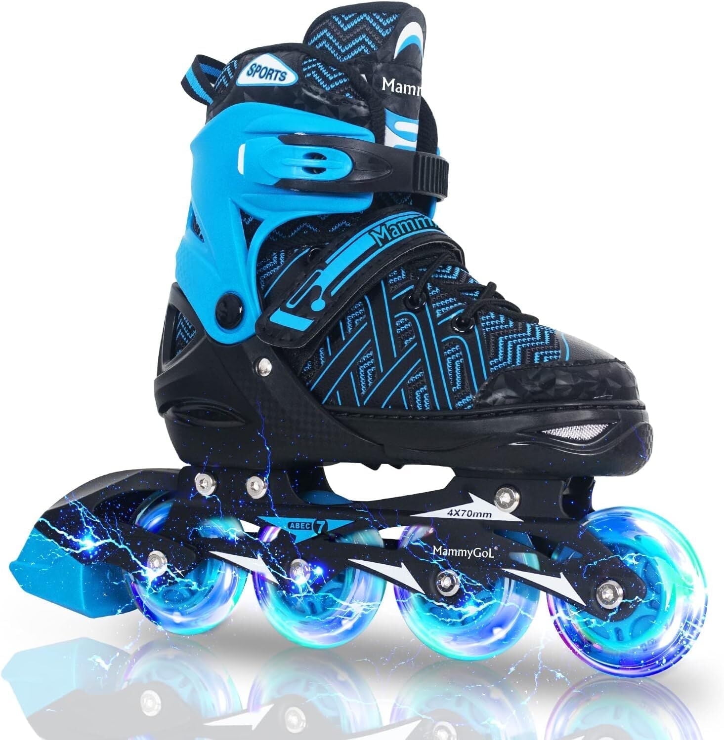 MammyGol Adjustable Inline Skates for Kids with Light-Up Wheels - Youth Teens Roller Skates for Beginners Boys Girls, Outdoor Recreational Skates Blue 4-6
