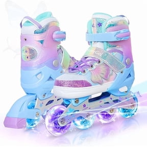 MammyGol Adjustable Inline Skates for Kids - Butterfly Design Youth Roller Skates with Safety Brake, Breathable Liner(Purple, Sizes 1-4 Adjustable)
